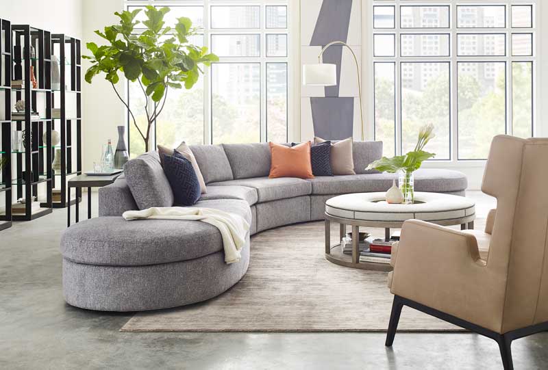 The Elliston sectional from Vanguard’s Michael Weiss colletion includes has piece options beyond the two armless wedges and left- and right-facing lounges shown here. Retail starts at $16,125.