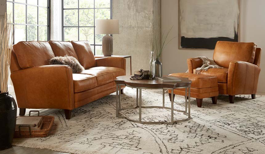 Bradington-Young’s Zion collection sits big but has tapered arms and legs that take a manufacturer with strong traditional roots in a more casual, transitional direction.