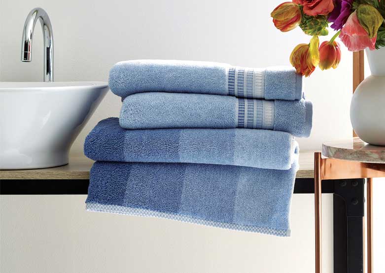 Loftex’s Horizon solid and ombre stripe bath towels use waterless dyes, where carbon dioxide instead of water is used to dye textiles, a process the company called more eco-friendly. 