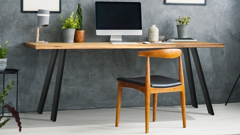 The Carpentry home office desk from Brazil Furniture Group features an organic honey-toned finish.