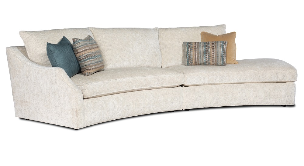 The Darrien sectional from Simply Me Loft Living at Sam Moore has extended seat cushioning that complements a traditional scooped arm with a modern spin.